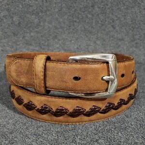 Brighton Leather Belt Mens 34 Tan Brown Woven Diamond Western M20619